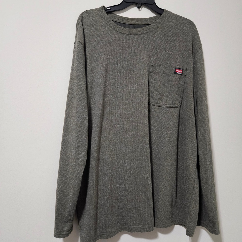 Wrangler Workwear Mens 2XL Long Sleeve Pocket T-Shirt Heather Olive Green Ribbed